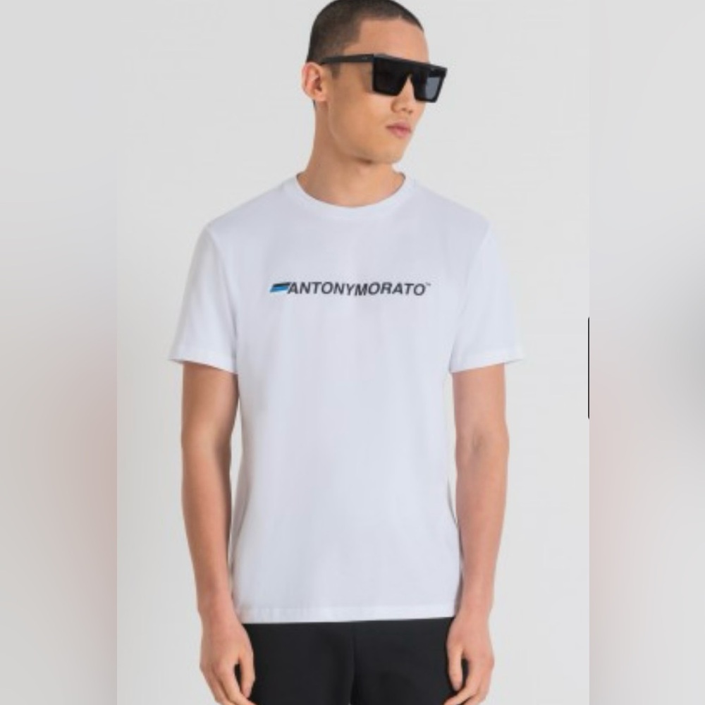 Antony Morato Men’s Slim Fit Cotton White Short Sleeve Tee Size L